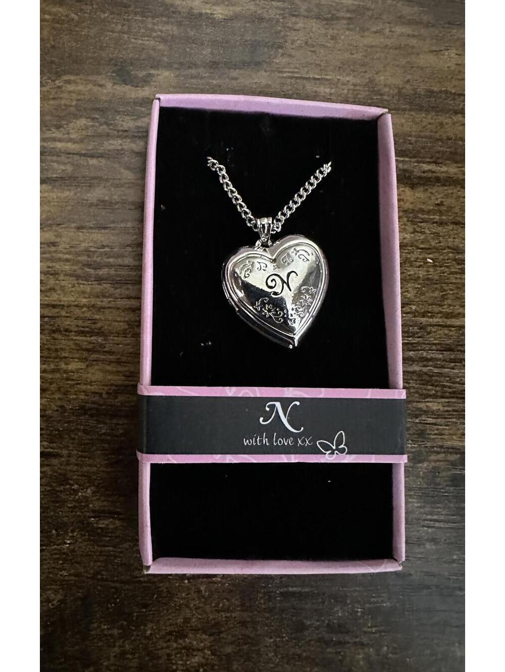 Love Lockets Silver tone Engraved Initial N Necklace